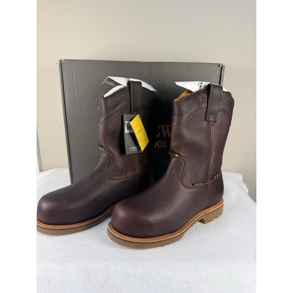 Chippewa Work Boots Mens 8D Waterproof Steel Toe Brown Leather Logger Boots NIB‎